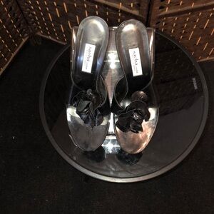 Sacha London black slip on heels with floral 8.5B